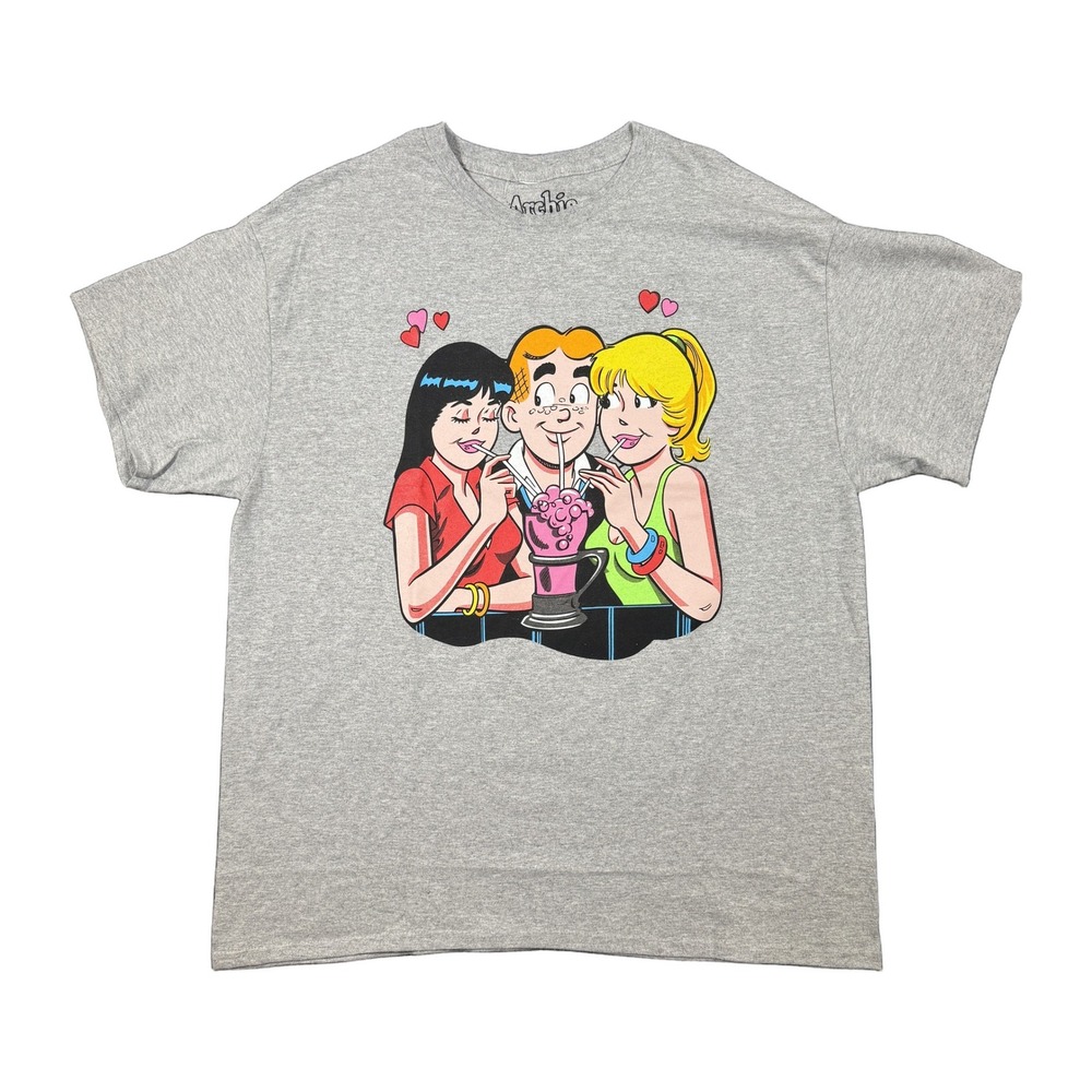 Archie Comics Graphic T-Shirt Heather Gray Archie Betty Veronica Milkshake L